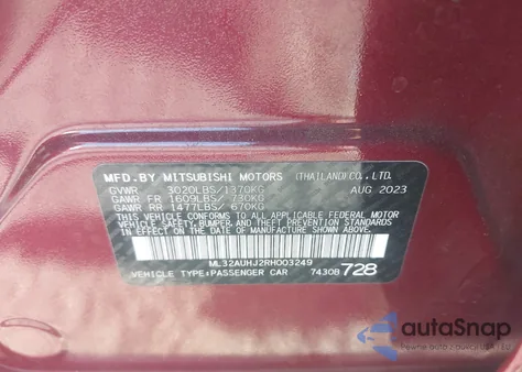 2024 Mitsubishi Mirage Es from USA, damaged, VIN ML32AUHJ2RH003249